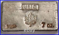 Johnson Matthey 7 Oz Old Pour Loaf Silver Bar. 999 Fine Silver Bar Maple Leaf