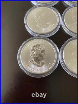 LOT of (20) 1oz MAPLE LEAF coins in CAPSULES 2015 2016 tube roll CANADA silver