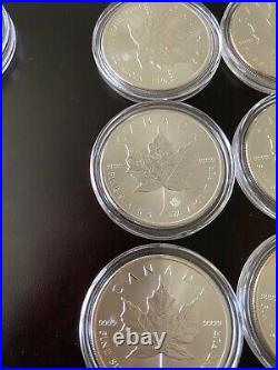 LOT of (20) 1oz MAPLE LEAF coins in CAPSULES 2015 2016 tube roll CANADA silver