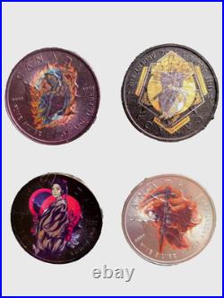 Lot of 4 Maple Leaf Canada Silver Coins Color, Geisha culture, Limited Edition