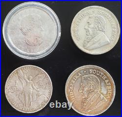 Lot of (4) Various One Ounce SILVER Coins Maple Leaf, Krugerrand, South Africa