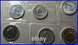 Lot of 6 Canadian. 9999 Fine Silver Maple Leaf 1991 Bullion 1 Oz $5 Coins. 999