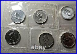 Lot of 6 Canadian. 9999 Fine Silver Maple Leaf 1991 Bullion 1 Oz $5 Coins. 999