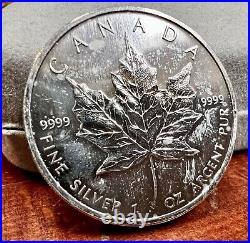 Lot of (7) 1 Oz. 9999 Fine Silver Argent Pur Canada Maple Leaf Collectible Coins