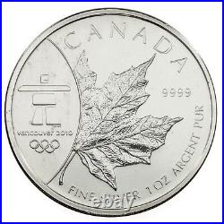 Lot of 8 2008 Canada Olympic $5 Maple Leafs. 9999 Fine Silver 1 oz