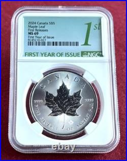 MS69 2024 1oz. 9999 Silver Maple First Year of Issue First Releases
