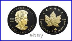 Maple Leaf Black Platinum & Gold 1oz 999.9 Silver $5 Canada 2023