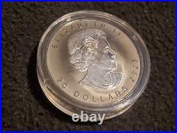 Maple Leaf Super Incuse. Canada $20 2023. 99.99% silver coin, rhodonized