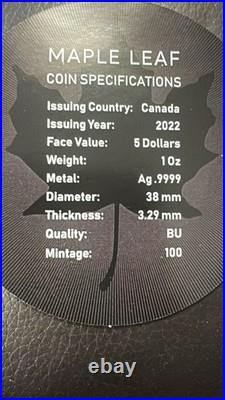 Maple leaf dark bat 5 $ Dollar Canada 1 oz Silver coin 2022 (RARE)