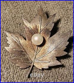 Mikimoto Akoya Pearl (Sterling Silver) Maple Leaf Brooch/Pin Vintage