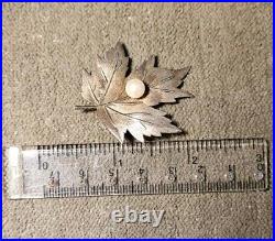 Mikimoto Akoya Pearl (Sterling Silver) Maple Leaf Brooch/Pin Vintage