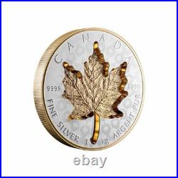 NEW! Canada 2024 20$ SUPER INCUSE MAPLE LEAF SML Gold Plating 1 oz Silver Coin