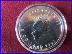 Pristine 1993 Canadian Maple Leaf $5 Pure Silver Coin Westminster collection COA
