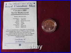 Pristine 1993 Canadian Maple Leaf $5 Pure Silver Coin Westminster collection COA