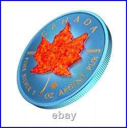RARE! 1/100 Canada Maple Opal Stone 1oz Silver Coin. 9999 SPACE BLUE -Unsealed