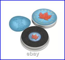RARE! 1/100 Canada Maple Opal Stone 1oz Silver Coin. 9999 SPACE BLUE -Unsealed