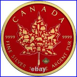 RED & GOLD COLOURED CANADIAN MAPLE LEAF 2017 GOLD GILDED 1oz SILVER COIN LIM/EDI