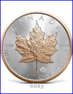 RED GOLD Maple Leaf 1 Oz Silver Coin 5$ Canada 2025