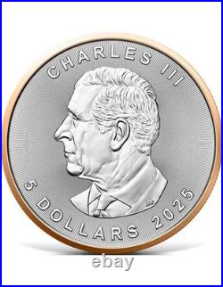 RED GOLD Maple Leaf 1 Oz Silver Coin 5$ Canada 2025