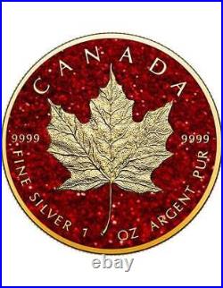 RUBY MAPLE LEAF Precious Gemstones 1 Oz Silver Coin 5$ Canada 2024