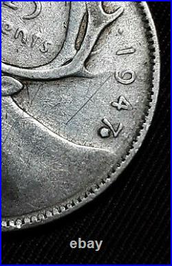Rare 1947 Coin Error Canada Silver Quarter Maple Leaf Touches the 7