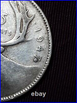 Rare 1947 Coin Error Canada Silver Quarter Maple Leaf Touches the 7