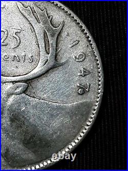 Rare 1947 Coin Error Canada Silver Quarter Maple Leaf Touches the 7