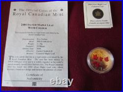 Rare 2004 Canadian Maple Leaf $5 Pure Silver Coin, Colourized Winter WC COA