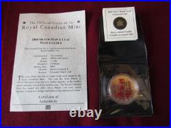Rare 2004 Canadian Maple Leaf $5 Pure Silver Coin, Colourized Winter WC COA