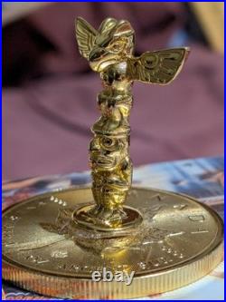 Rare 24Kt Gilded Silver Totem Pole On9999 Fine Silver Canadian Maple Leaf Dollar