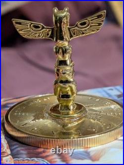 Rare 24Kt Gilded Silver Totem Pole On9999 Fine Silver Canadian Maple Leaf Dollar