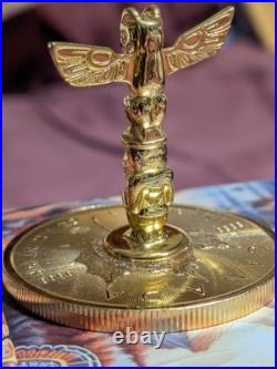 Rare 24Kt Gilded Silver Totem Pole On9999 Fine Silver Canadian Maple Leaf Dollar