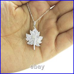 Real Diamond 0.07 Ct Sterling Silver Maple Leaf Pendant Necklace with 18 Chain