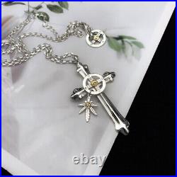 Real Solid 925 Sterling Silver Punk Necklace Pendant Maple Leaf Cross 22-30