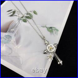 Real Solid 925 Sterling Silver Punk Necklace Pendant Maple Leaf Cross 22-30