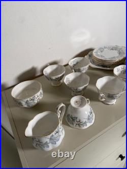 Royal Albert Silver Maple Bone China Tea Set Cups Saucers Plates Jug Bowl 20pc