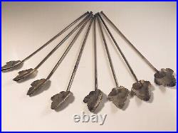 Set 8 VTG sterling silver ice tea spoons sipper straw maple leaf motif 925 julep