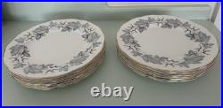 Set of 12 Royal Albert Silver Maple Bone China Dinner Plates Leaf Pattern