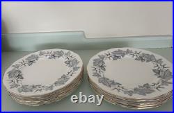 Set of 12 Royal Albert Silver Maple Bone China Dinner Plates Leaf Pattern