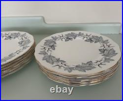 Set of 12 Royal Albert Silver Maple Bone China Dinner Plates Leaf Pattern