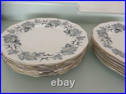 Set of 12 Royal Albert Silver Maple Bone China Dinner Plates Leaf Pattern