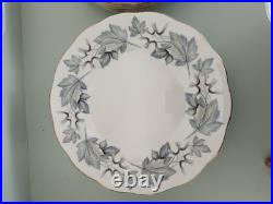 Set of 12 Royal Albert Silver Maple Bone China Dinner Plates Leaf Pattern