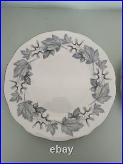 Set of 12 Royal Albert Silver Maple Bone China Dinner Plates Leaf Pattern