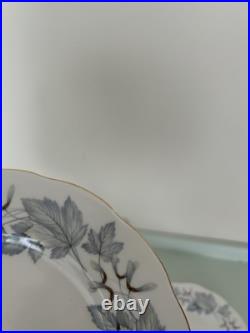 Set of 12 Royal Albert Silver Maple Bone China Dinner Plates Leaf Pattern