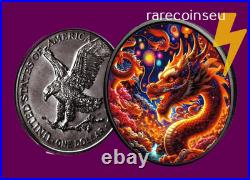 Set of 4 x DRAGON silvercoins 1oz, 2 x Americ. Eagle, 2x Maple Leaf 2024