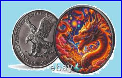 Set of 4 x DRAGON silvercoins 1oz, 2 x Americ. Eagle, 2x Maple Leaf 2024