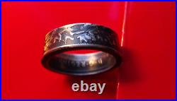 Silver Canada Coin Ring Antique Maple Leaf Design Black Silver Size 12