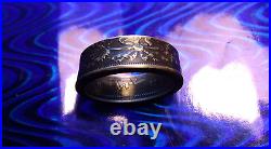 Silver Canada Coin Ring Antique Maple Leaf Design Black Silver Size 12