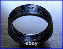 Silver Canada Coin Ring Antique Maple Leaf Design Black Silver Size 12