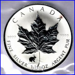 Silver Maple Leaf Coin 1999 Rabbit Privy Mark Canada 1 Oz $5 Rcm Sml Cn Specimen